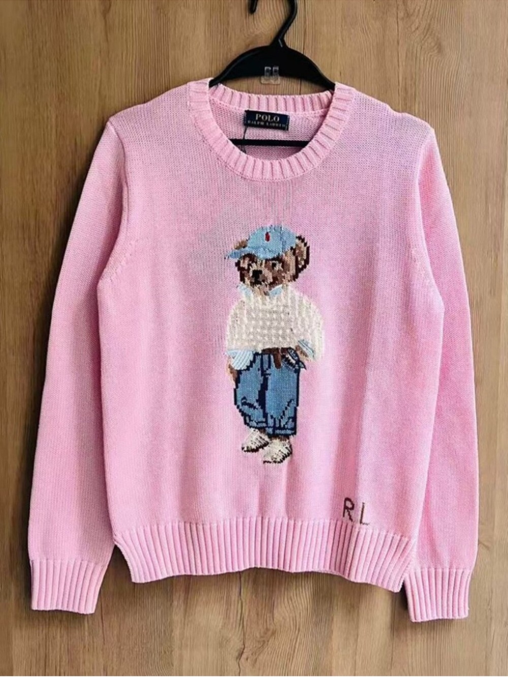 Polo by Ralph Lauren Pink Bear Intarsia Crewneck Sweater